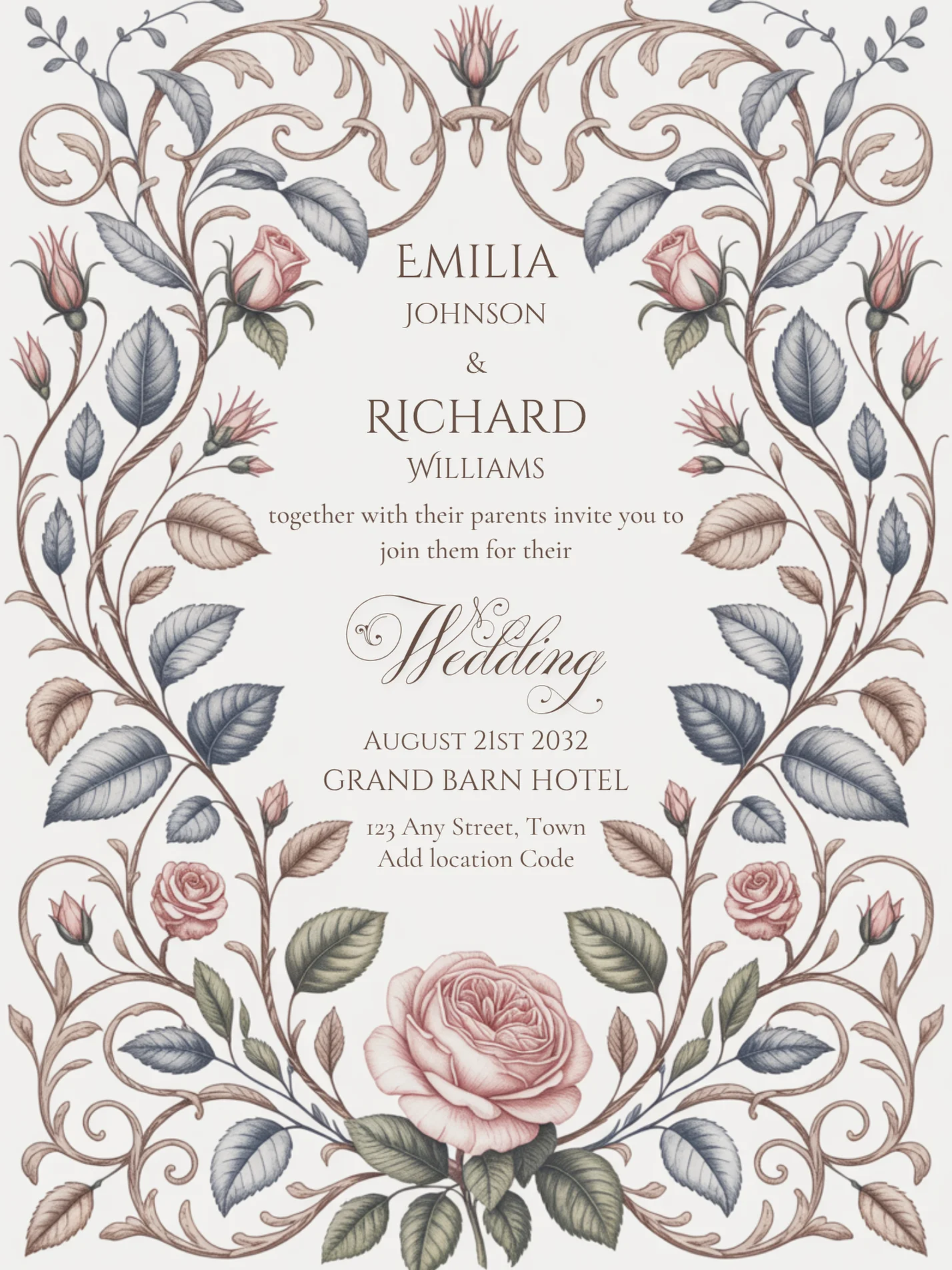 Anne Elliot Quiet Romance Blush Blue Floral Wedding Suite | Instant Download product image (3)