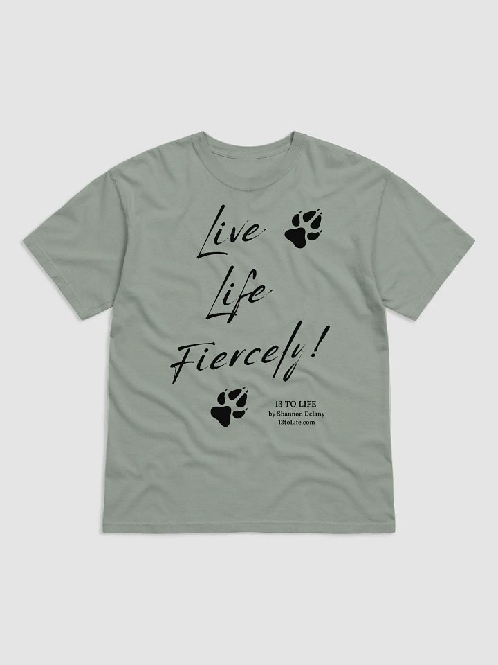 Live Life Fiercely – 13 TO LIFE Paw Print T-shirt – Black Print on Color product image (1)