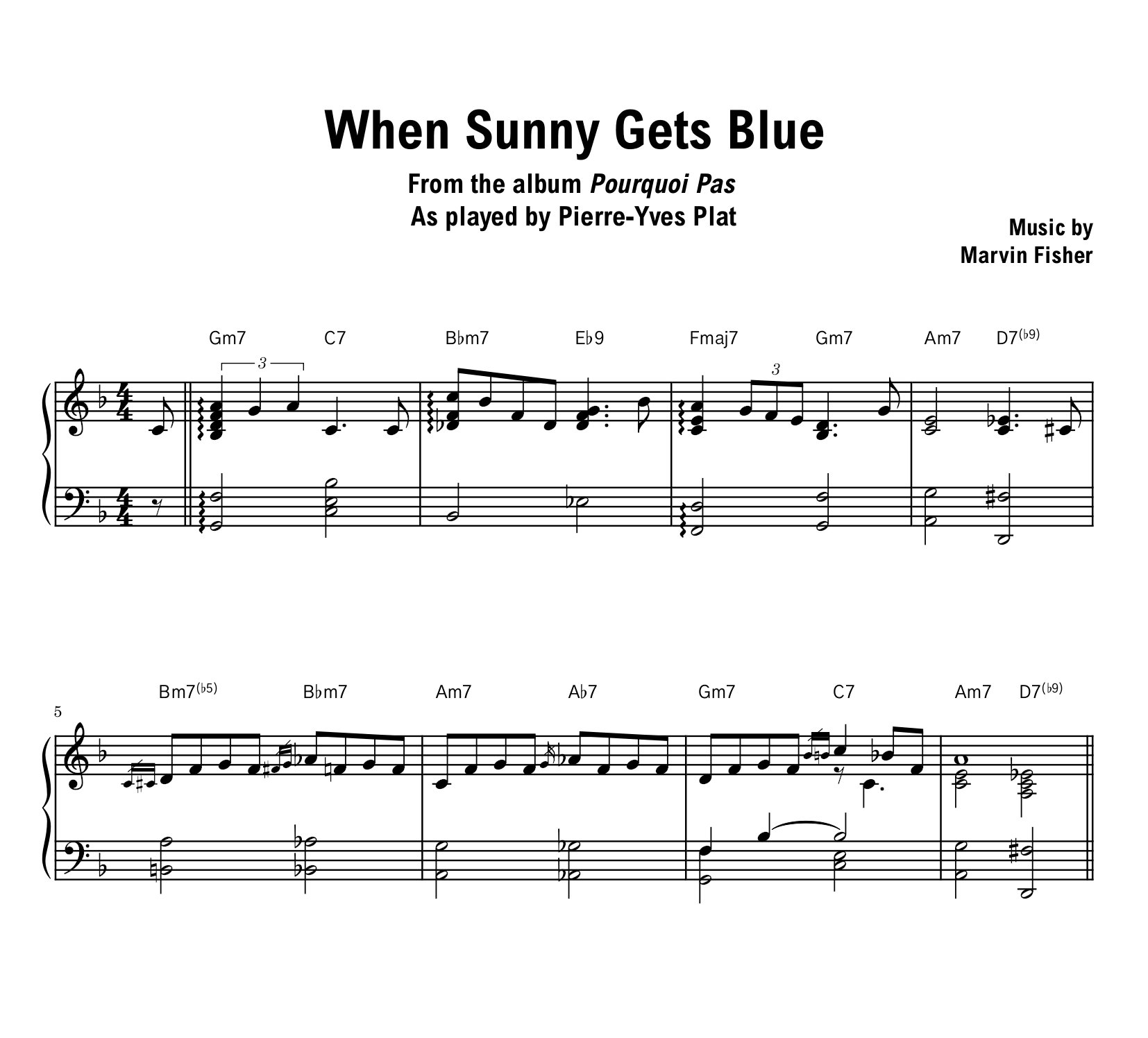 Pierre-Yves Plat - When Sunny Gets Blue - Sheet music (PDF) product image (1)