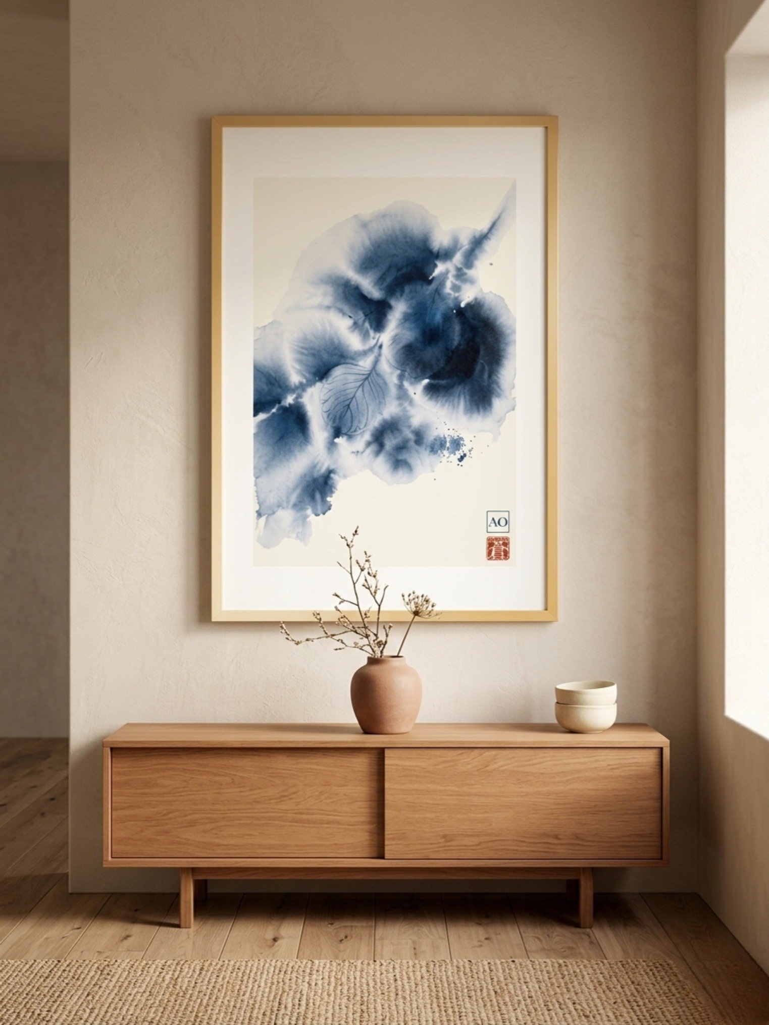 Japanese Ink Art Print | Indigo Eucalyptus No.07 | Framed Wall Art - AO Japan Blue product image (5)