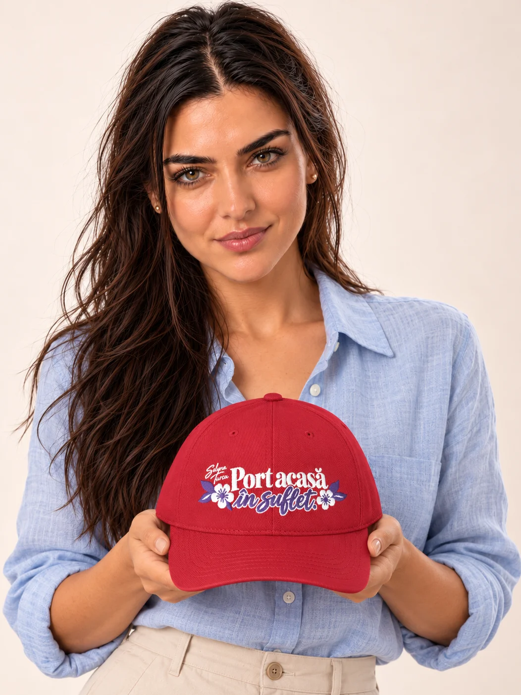 Șapcă roșie brodată „Port acasă în suflet” — Selyna Turcu product image (1)