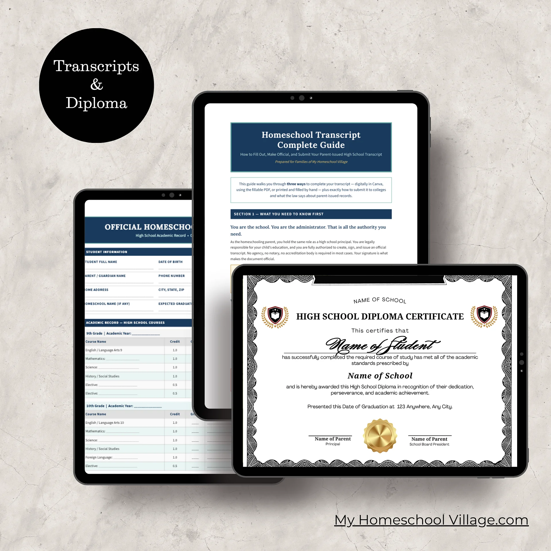 Homeschool Grad Records Kit | Transcript + Guide + Diploma | Complete Bundle | Instant Download product image (1)