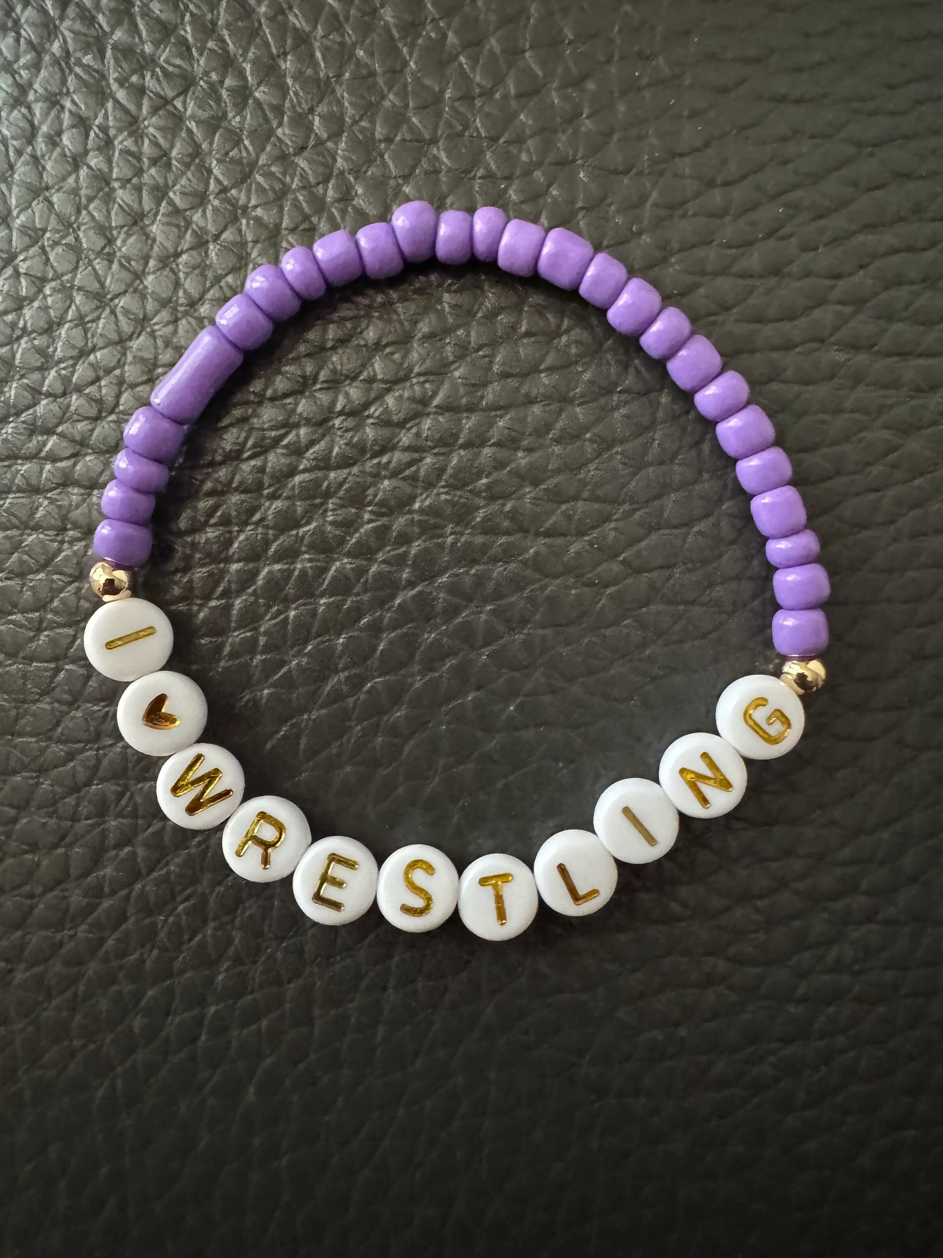 I Heart Wrestling Lavender Beaded Bracelet product image (1)