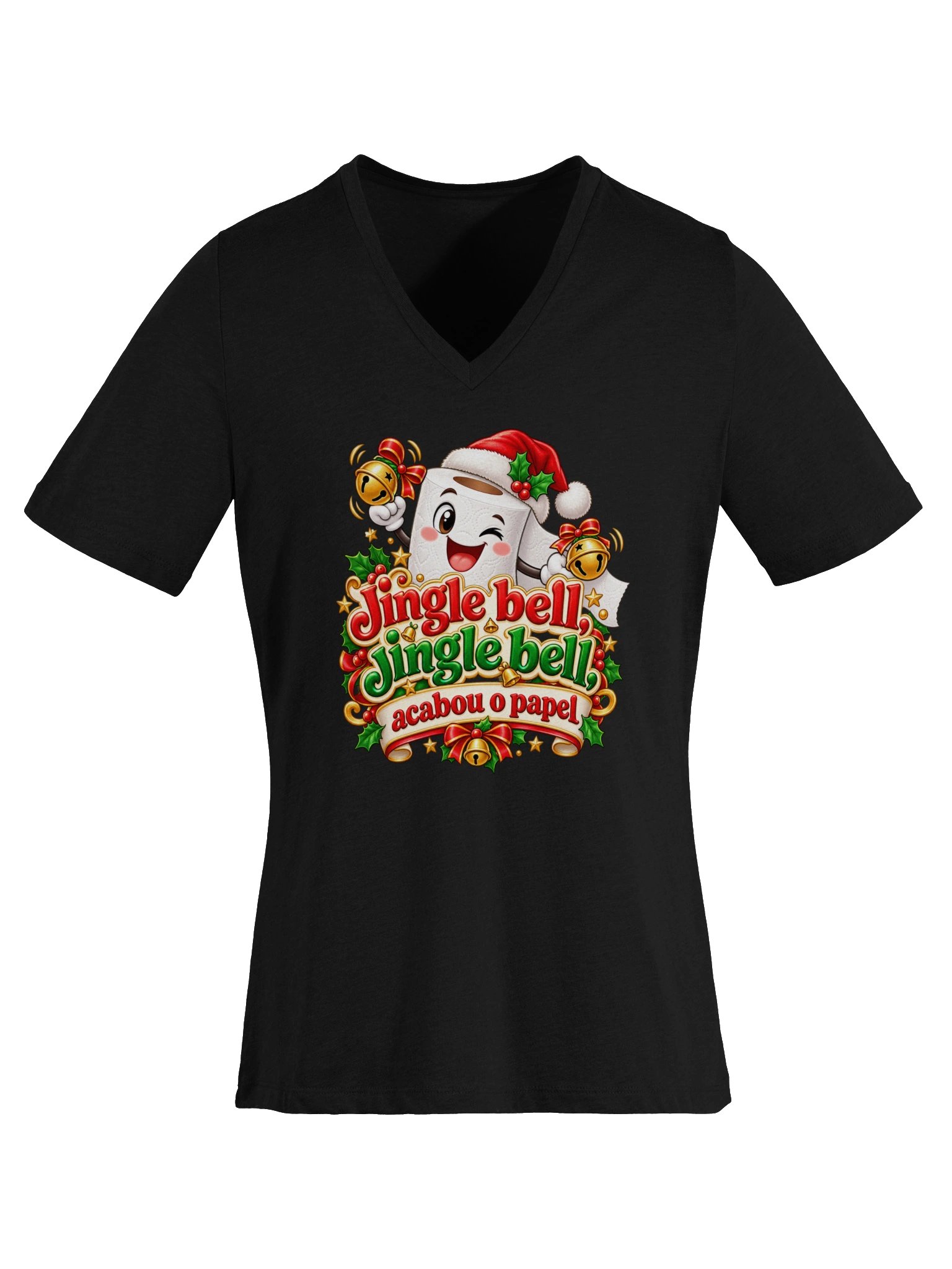 Jingle Bell, Jingle Bell, Acabou o Papel – Funny Christmas V-Neck T-Shirt product image (5)