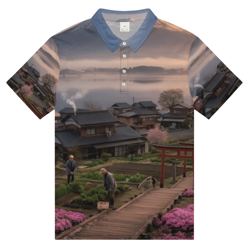 Men's Mount Fuji Slim Fit Polo Shirt | Printed Short Sleeve Collared Top product image (1)