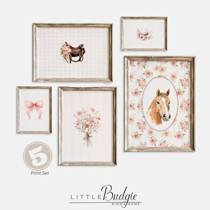 Horse Nursery Decor Print Set: Pink Floral Coquette (Digital Download) product image (1)