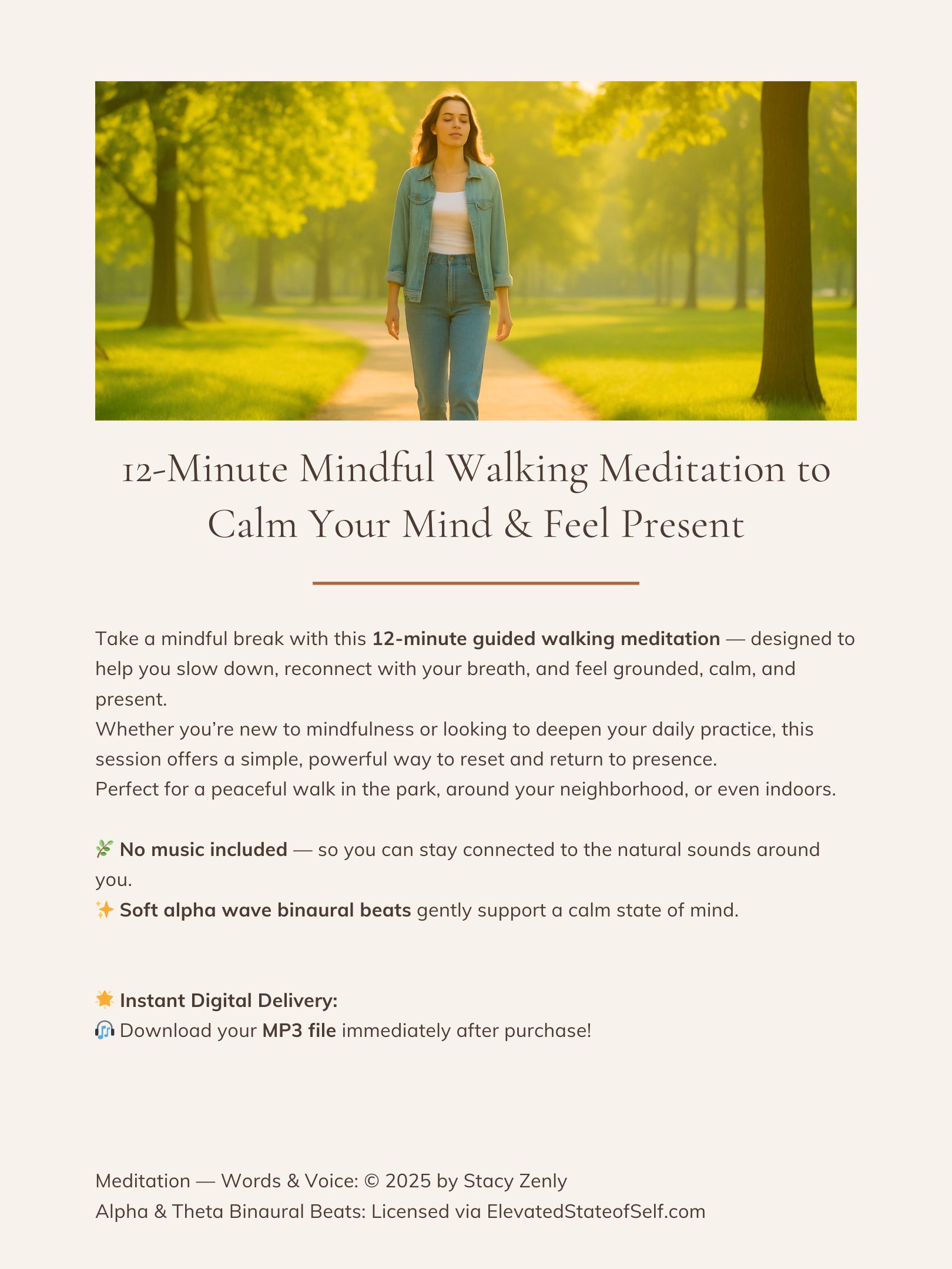 12-Minute Mindful Walking Meditation to Calm Your Mind & Feel Present | MP3 Audio Download product image (2)