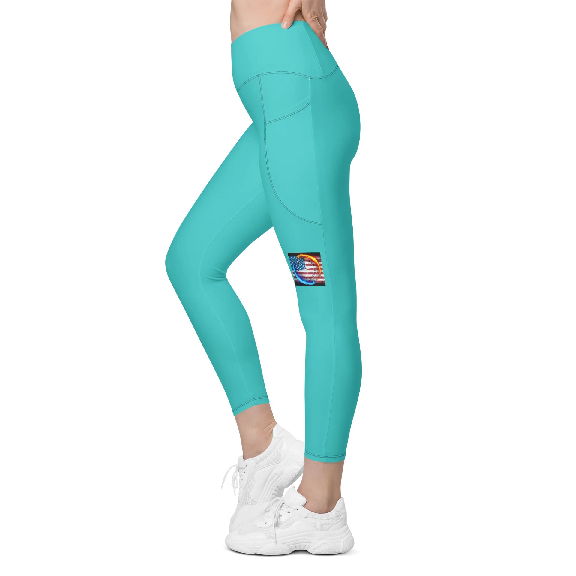 Leggings w pockets small logo turquoise product image (3)