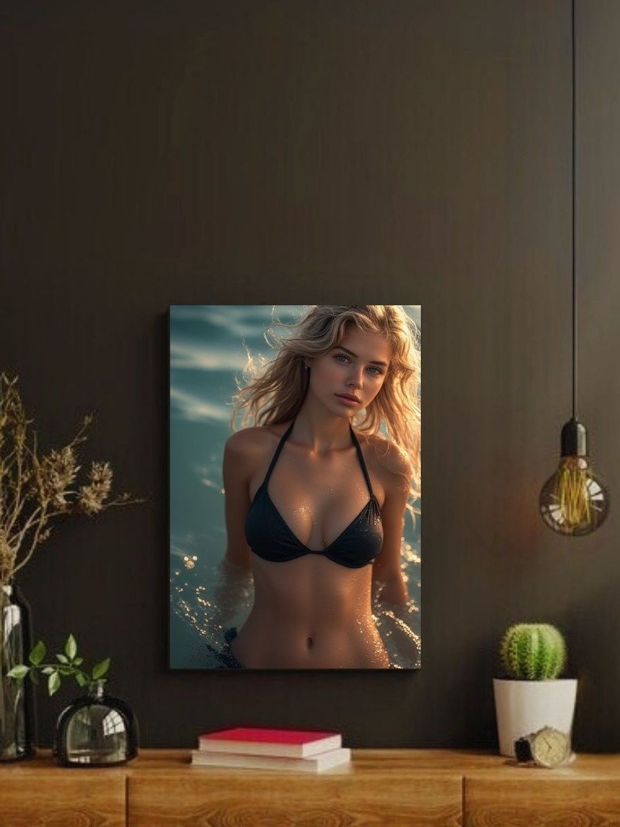 Blonde Black Bikini Model 8x10 Metal Wall Art – Ocean Metal Poster Print product image (2)