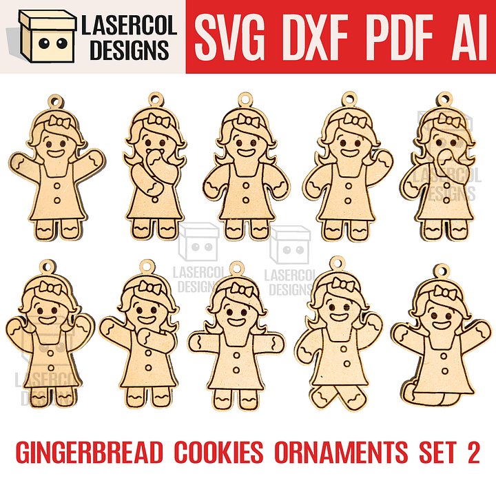 Gingerbread Cookies Christmas Ornaments Set 2 - Laser Cut Files product image (1)