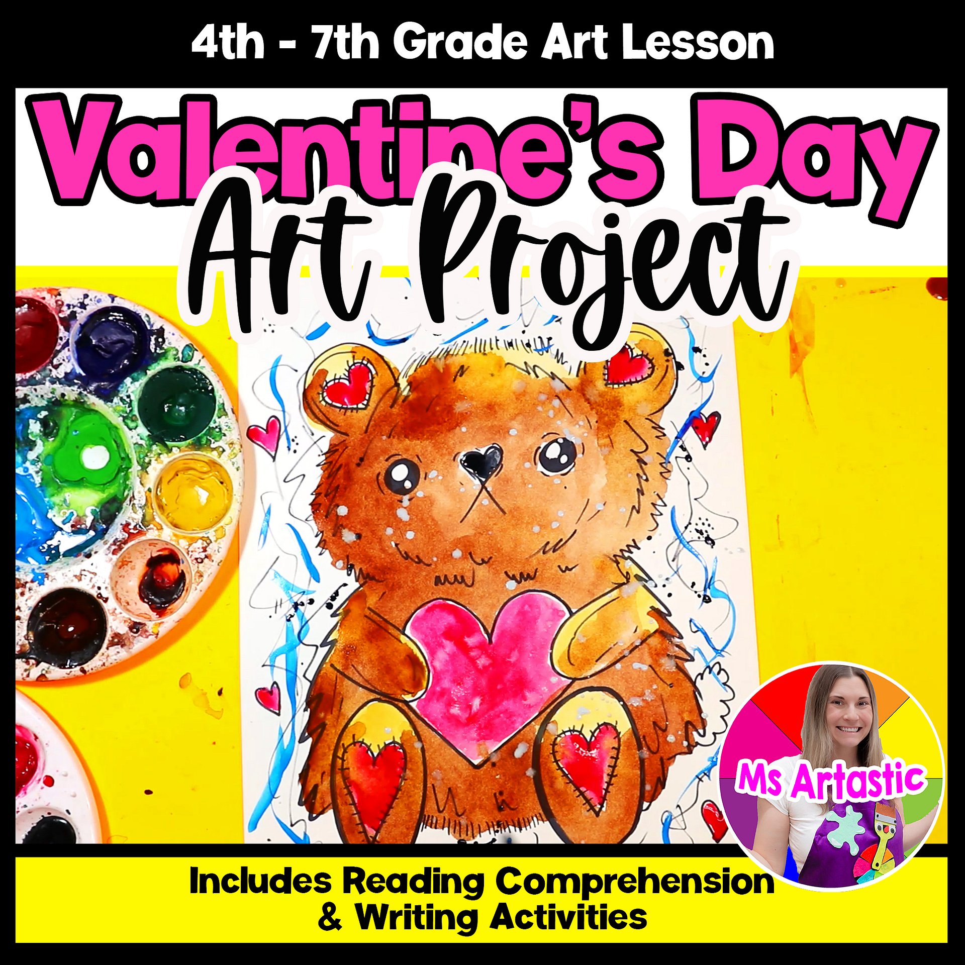 Valentines Day Art Project Teddy Art and Writing Prompt Reading Comprehension product image (1)