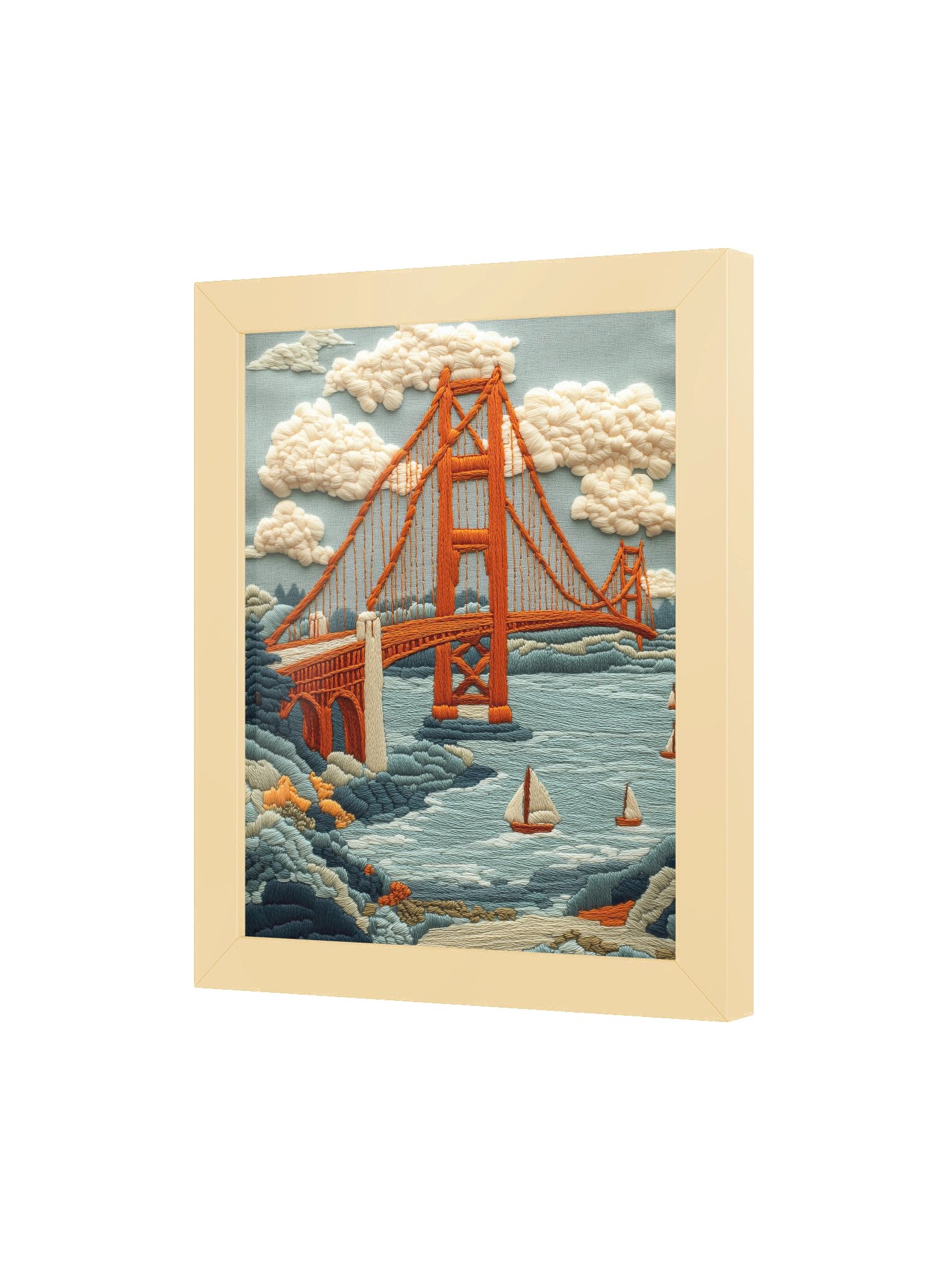 Meet Me by the Golden Gate | Embroidery-Style Wall Art — Framed Print product image (28)