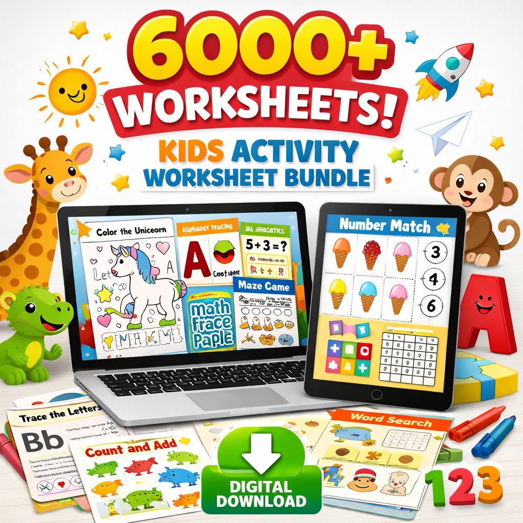 6000 Plus Kids Activity Worksheet Bundle Instant Delivery On Mail product image (1)