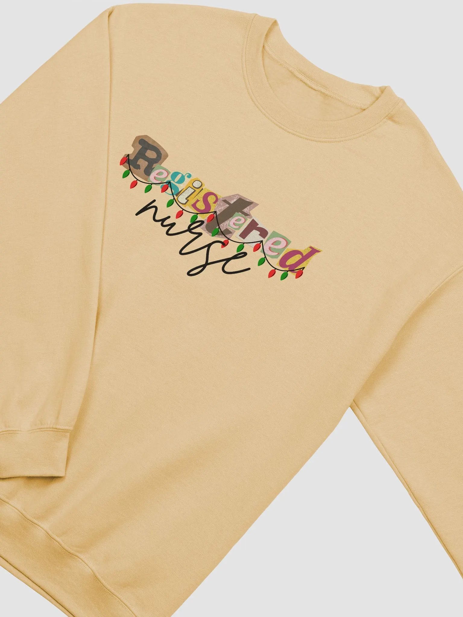 Registered Nurse Christmas Retro Sweatshirt with Christmas Lights - Light Colors product image (4)