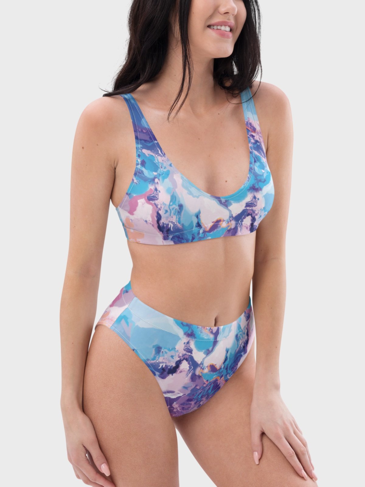 Padded Bikini Top "Marble Effect Pastel Blue Purple Dreamy Waves" product image (4)