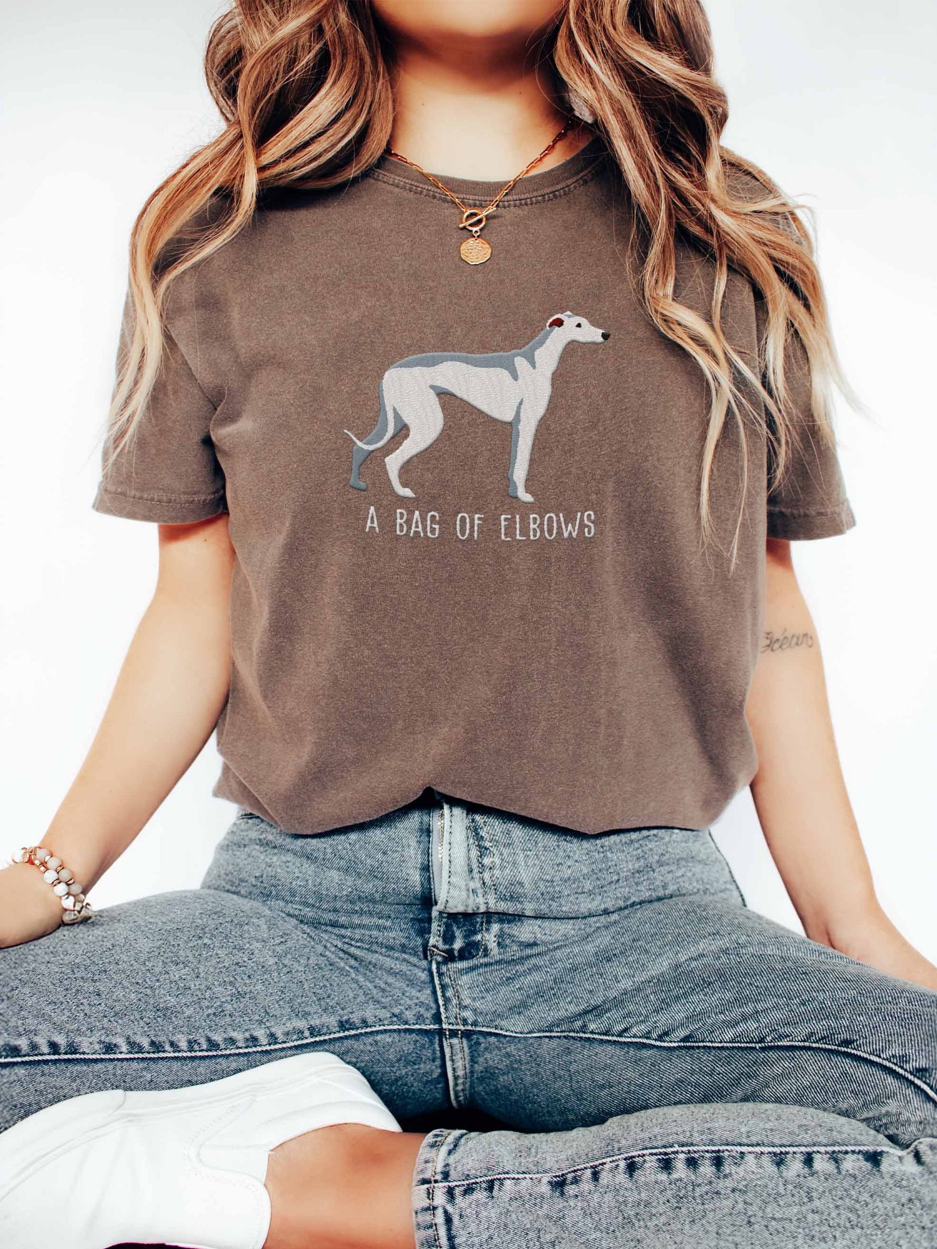 A Bag of Elbows T-Shirt(Embroidered) of a Greyhound(White) product image (2)
