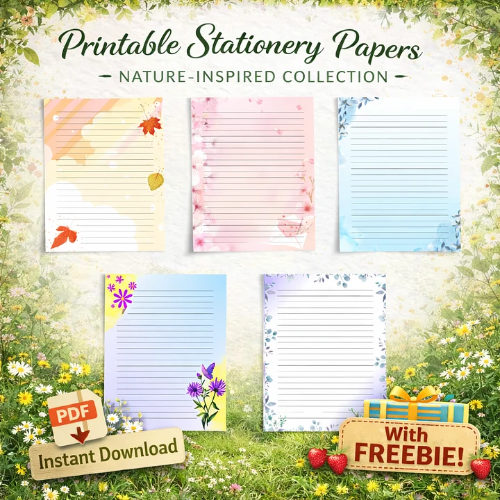 Set of 10 Nature-Inspired Printable Stationery Papers | Digital Instant Download + Freebies product image (2)