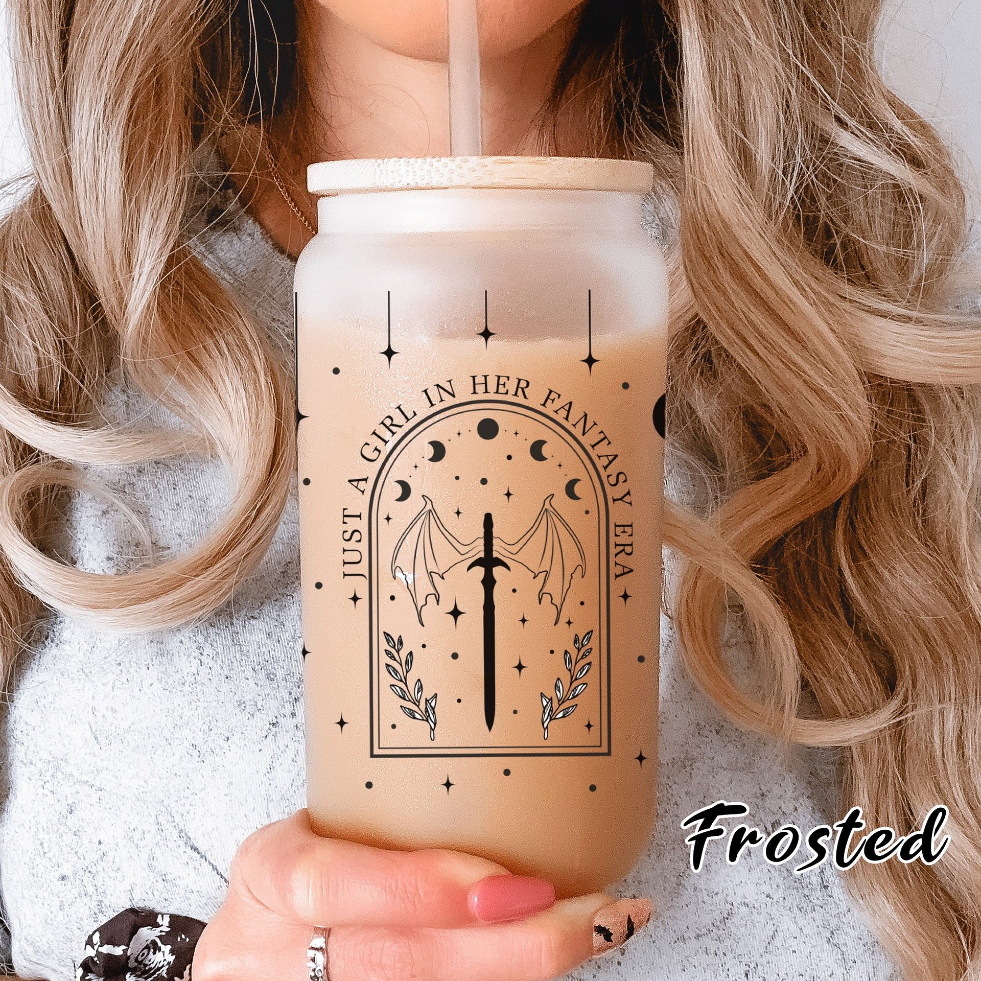 In Her Fantasy Era Romantasy Girlie Smutty Bookish Reader 16oz Glass Cup Sublimation Wrap SVG PNG, Tarot Book Tropes, Digital Download product image (5)