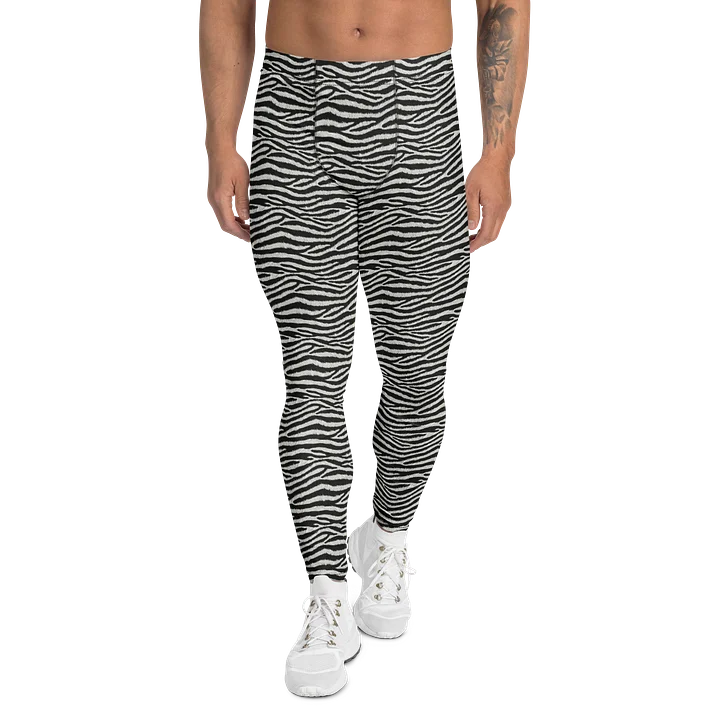 Black Zebra Stripe Fashion Print Men's Leggings product image (1)