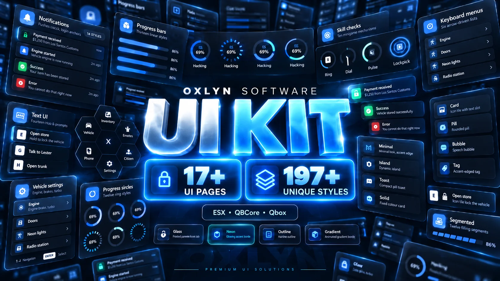 FiveM UI Kit | 137+ Styles, Not Just One | 17 Components, 12 Themes | ESX, QBCore, QBox product image (1)