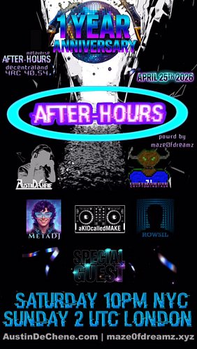 AFTER-HOURS ONE-YEAR ANNIVERSARY!🪩SET TIMES FOR TONIGHT!

6 DJs AND OVER 6-HOURS OF MUSIC LIVE!
@MetaDJai | 10pm-11pm EST 
@M...