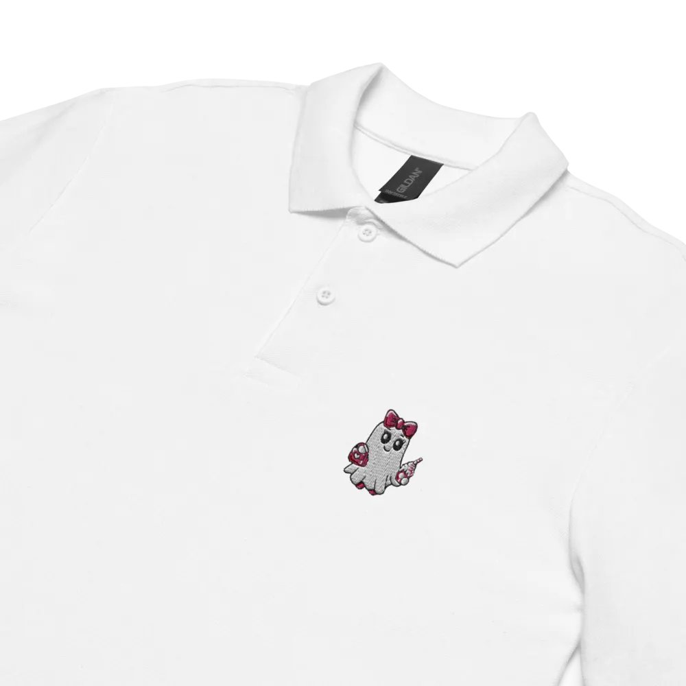 Cute Ghost Embroidered Relaxed Fit Cotton Polo Shirt product image (4)