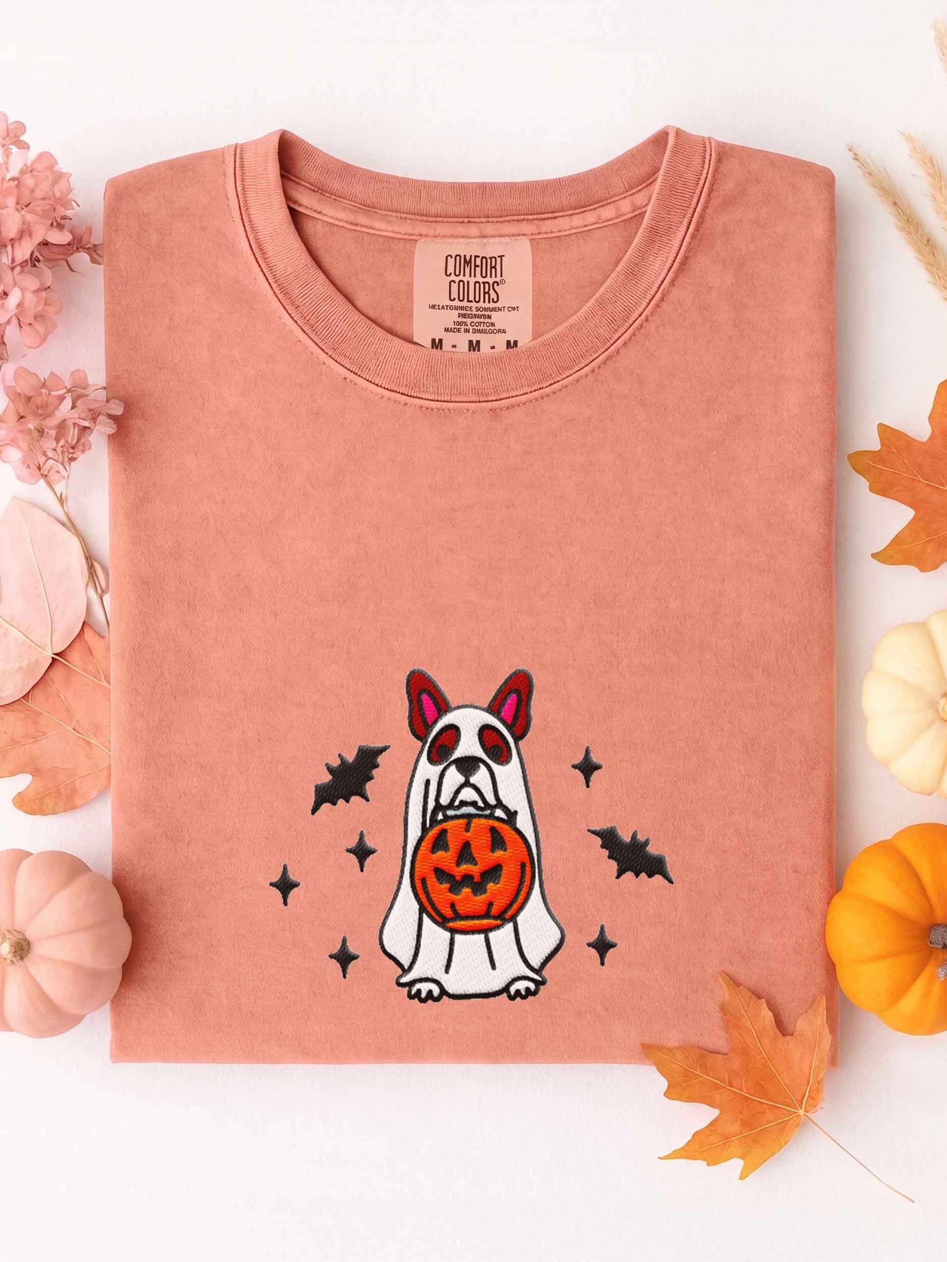 Halloween Boston Terrier(Seal & White) Embroidered T-Shirt product image (1)