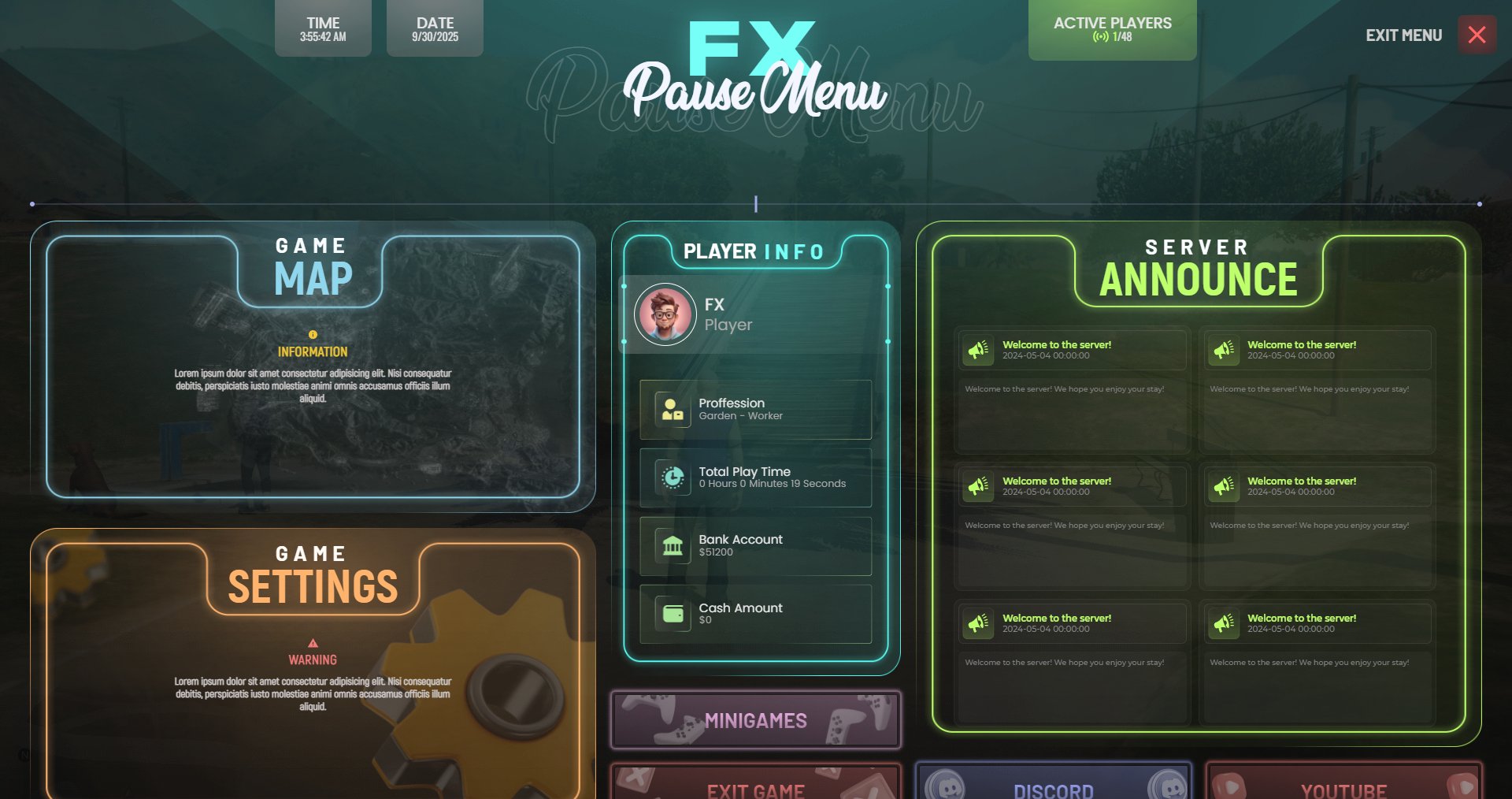 FREE FIVEM PAUSE MENU V2 [ QB / ESX ] product image (1)