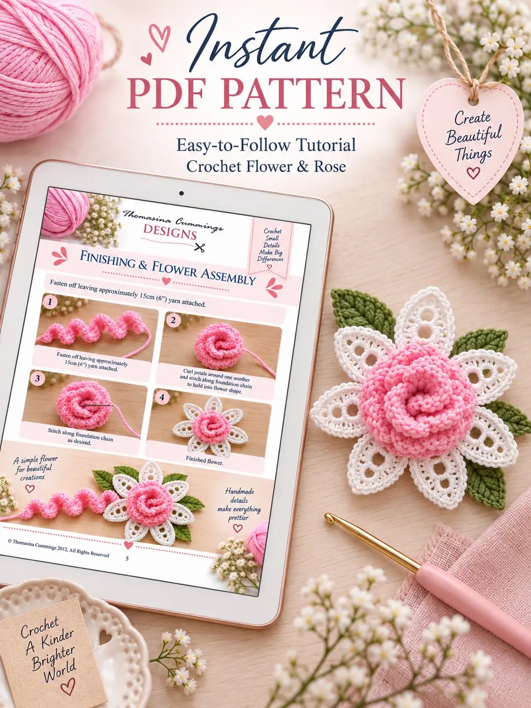 Crochet Flower & Rose PDF Pattern product image (5)