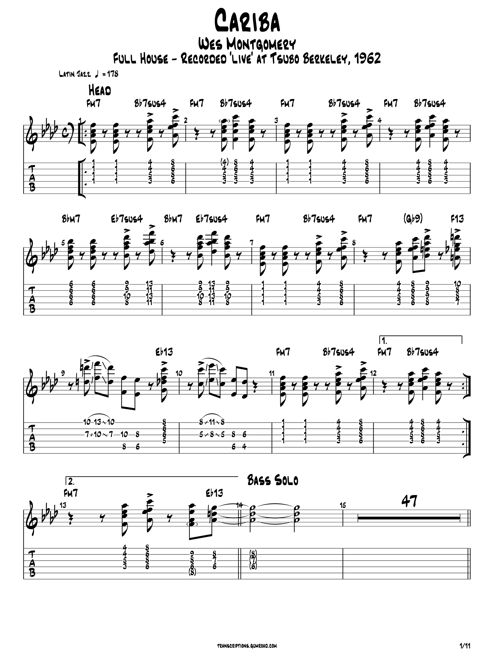 Wes Montgomery – Cariba (Guitar Tab, Transcription PDF + Guitar Pro) product image (2)