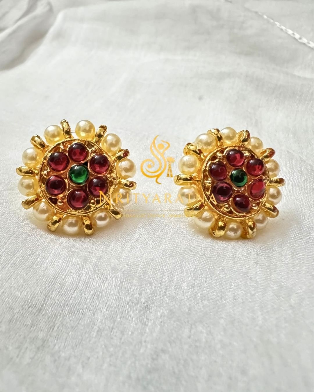 Kemp and Green Stone with white Moti- Small Size Studs product image (1)