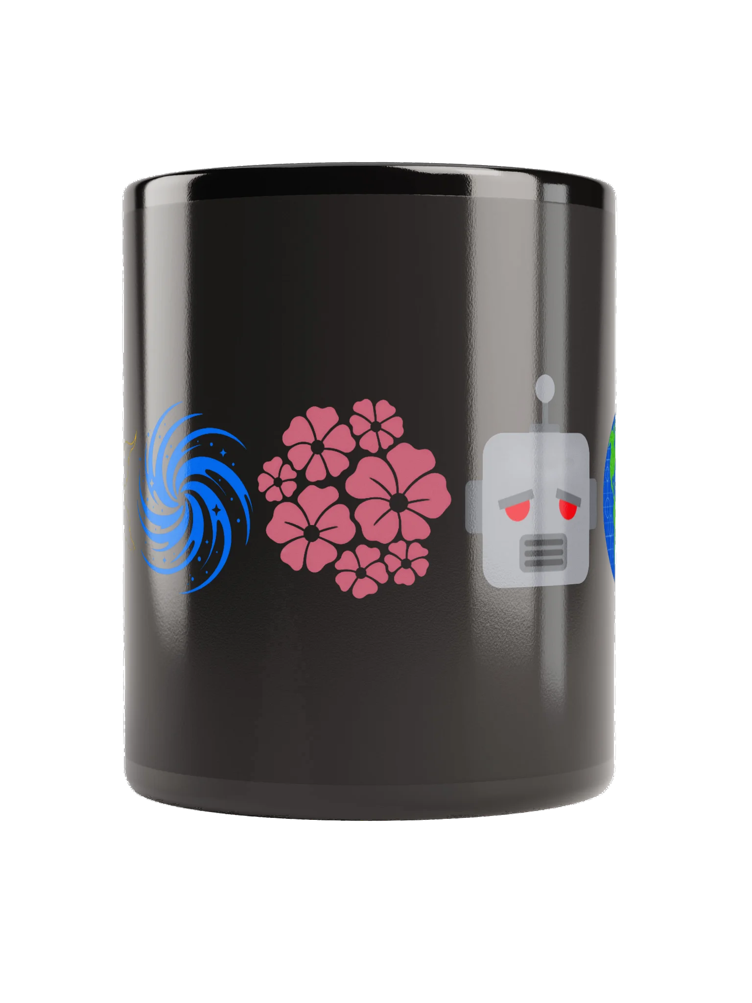 Fish, Spiral, Flowers, Robot, Earth, Tea-cup (Black) product image (2)