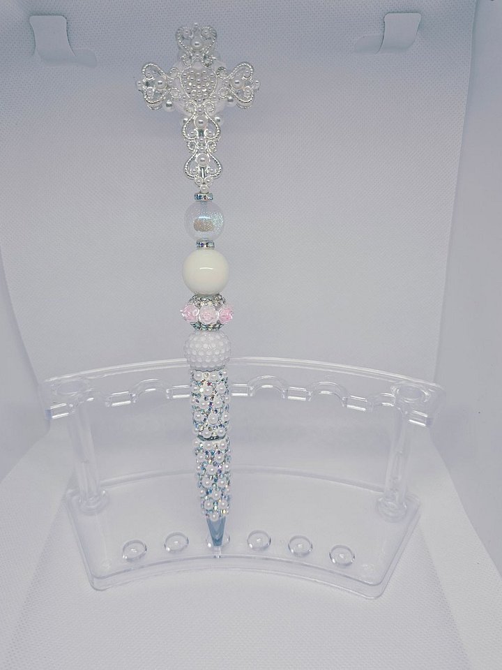 Tall Ethereal Pearl & Silver Filigree Cross Beadable Pen product image (2)