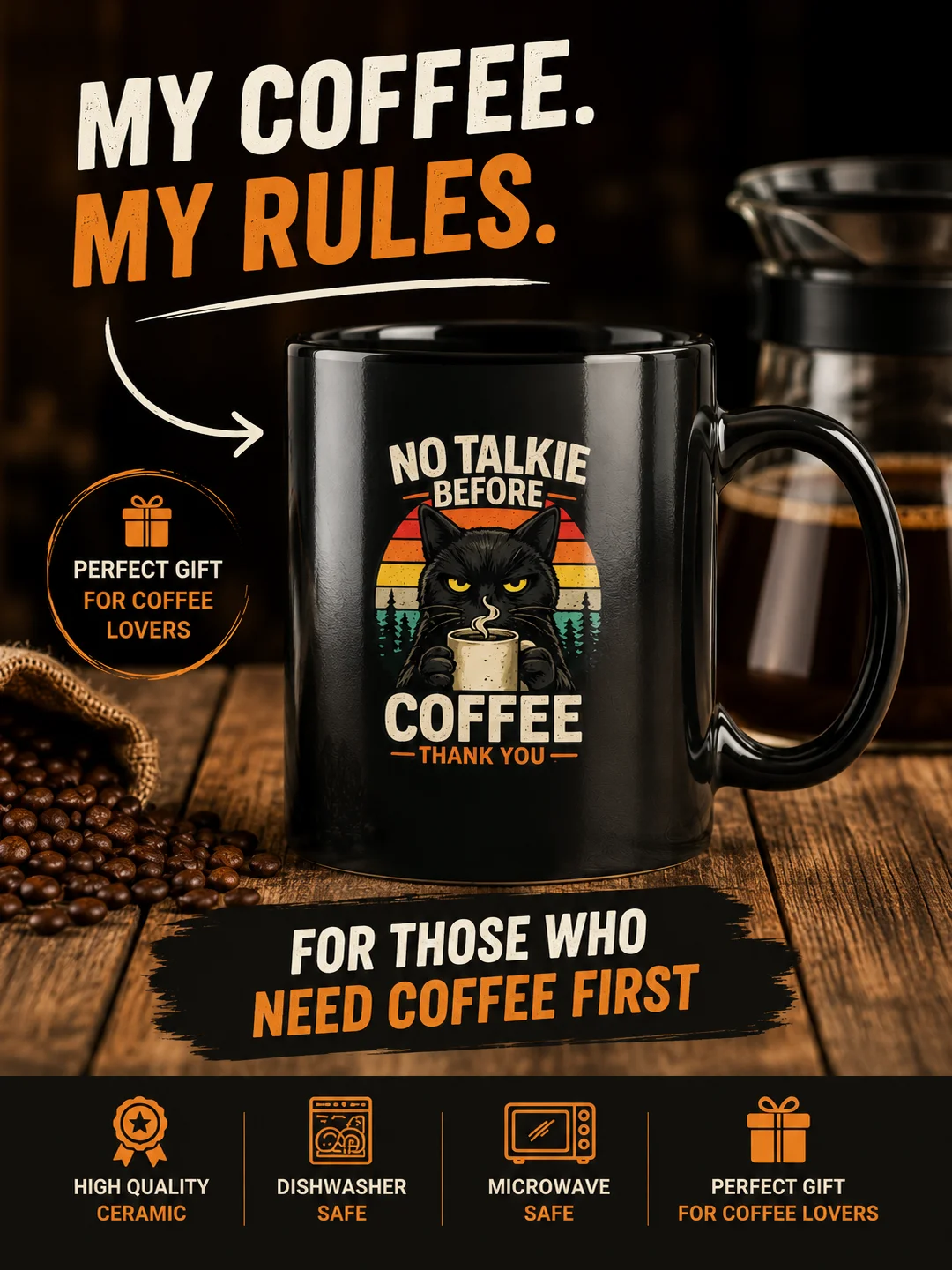 No Talike Before Coffee – Funny Cat Mug (Best Seller) product image (1)