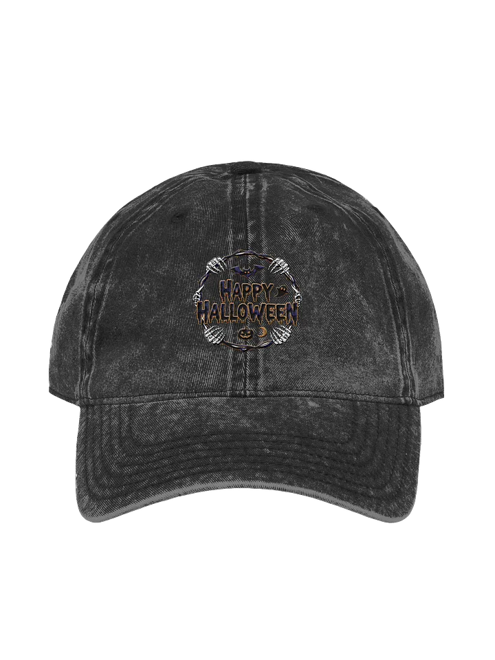 Happy Halloween Embroidered Hat – Vintage Black Baseball Cap with Spooky Skeleton & Pumpkin Design product image (1)