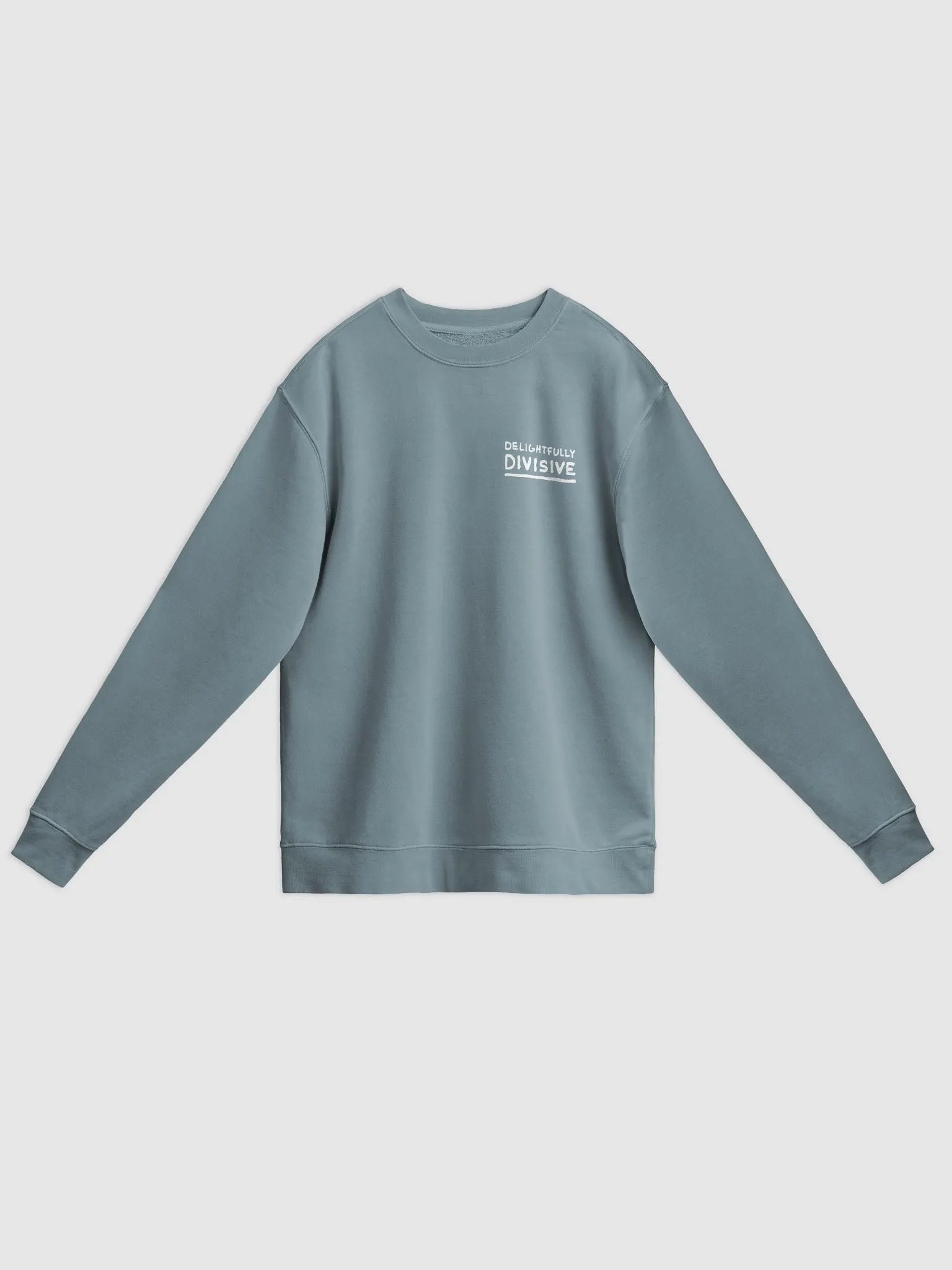 DELIGHTFULLY DIVISIVE (sm. white design) printed pigment crewneck product image (25)