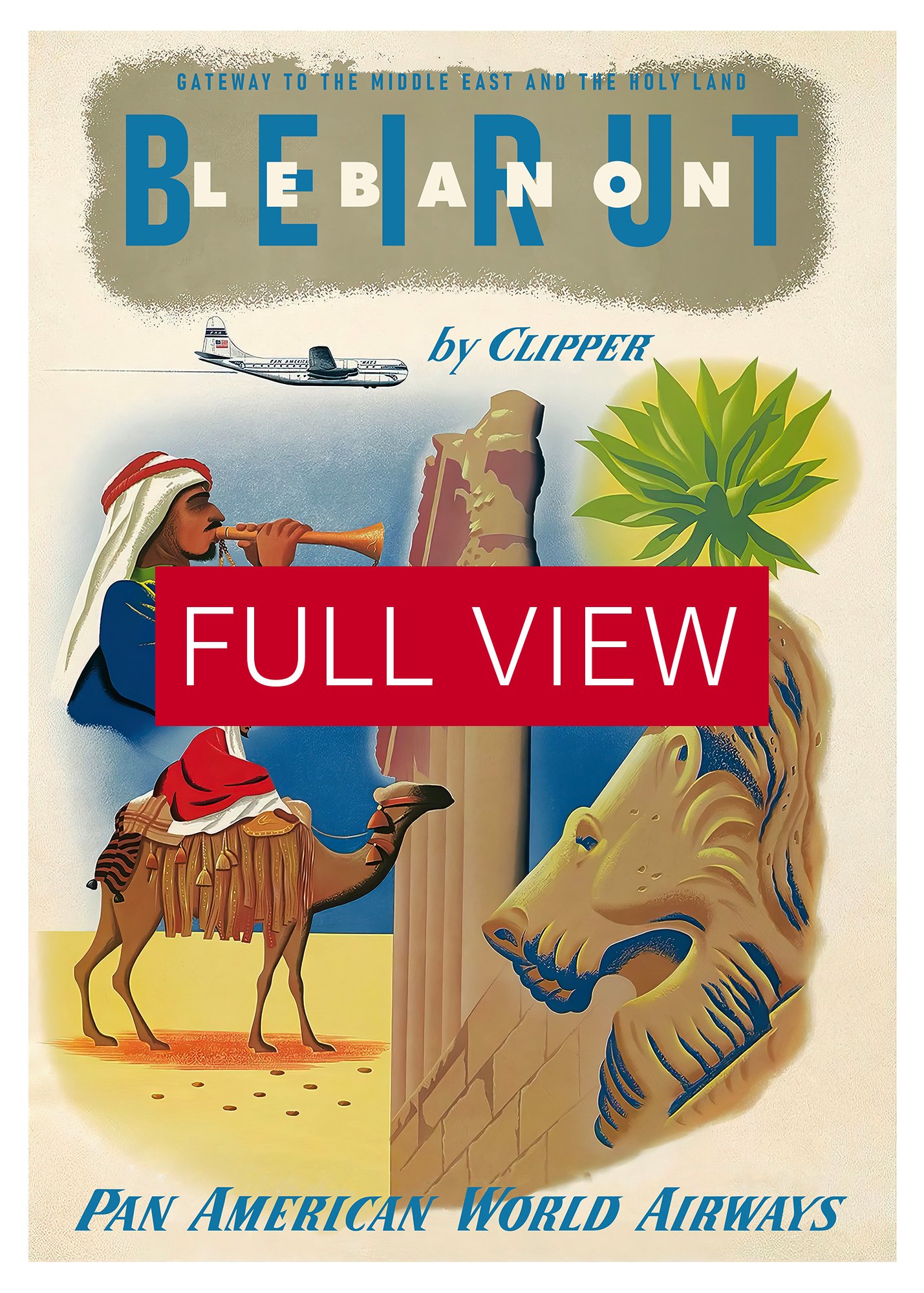 Pan American: Beirut - Lebanon by Clipper, 1950s — retro vintage travel poster, retro travel art, retro travel wall art product image (3)