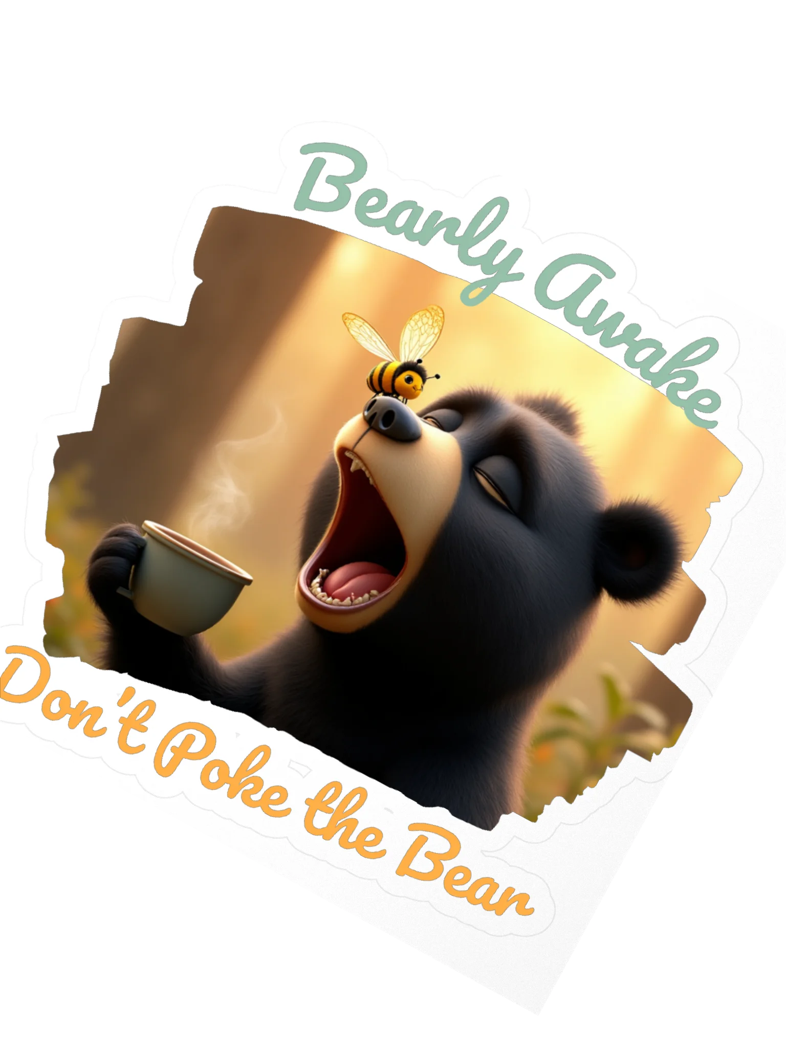 Bearly Awake Sticker – Funny Sleepy Bear & Coffee Sticker 🐻☕ product image (2)