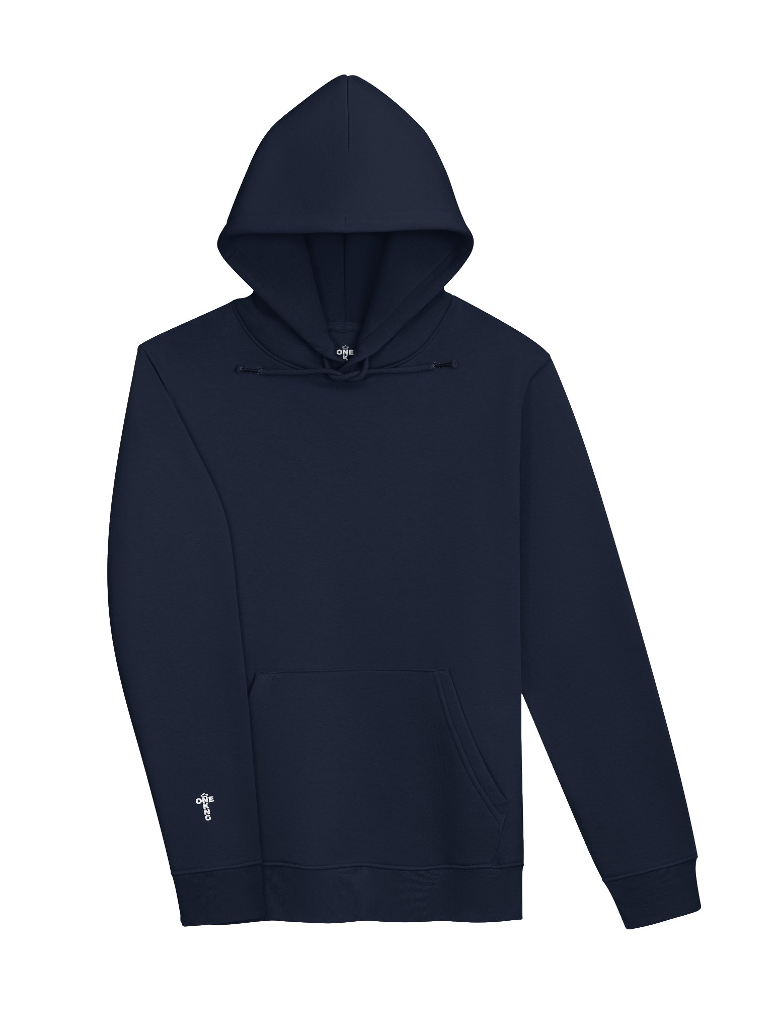 ONE KING Urban Crusader Silhouette 100% Organic Cotton Premium Street Hoodie with embroidered sleeve logo white print product image (3)