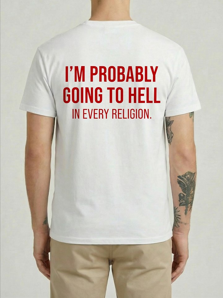 I’m Probably Going to Hell in Every Religion Funny Dark Humor T-Shirt product image (1)