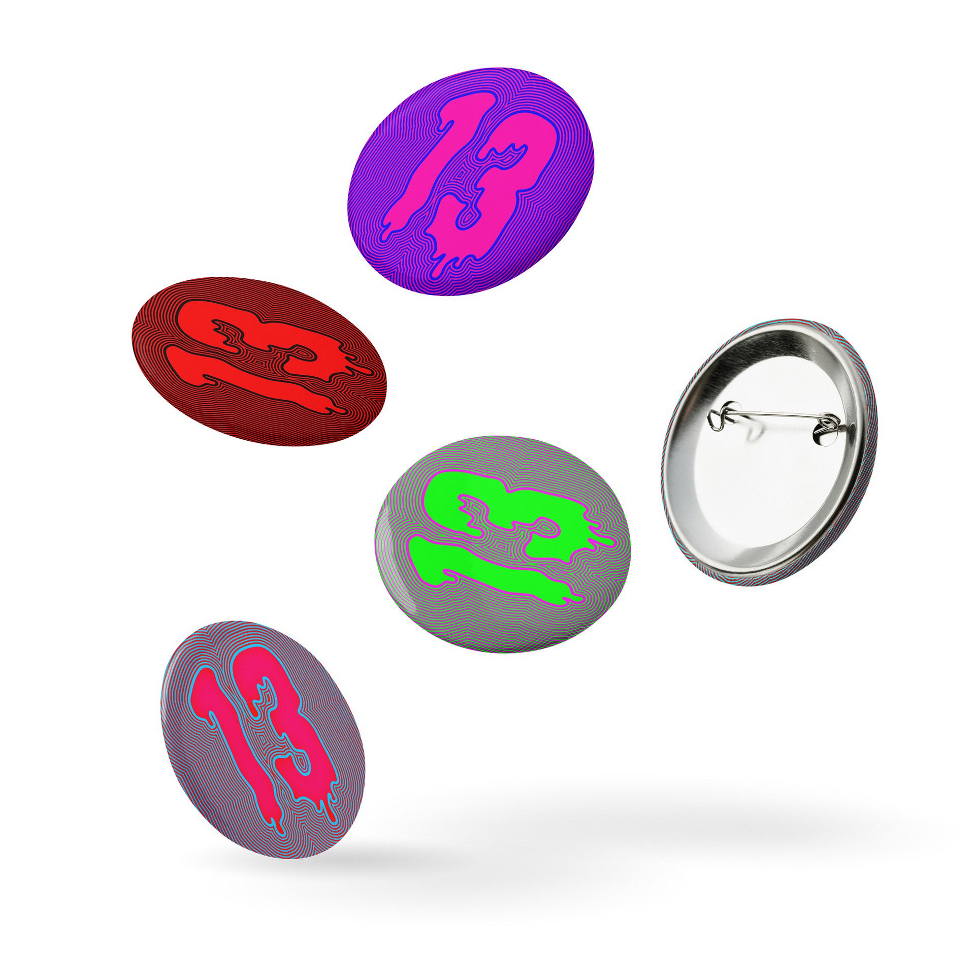 Happy Friday the 13th Psychedelic Pins, Trippy Thirteen Art, Horror Lover Accessories, Creepy Dripping Design Odd Pin Button Set product image (8)