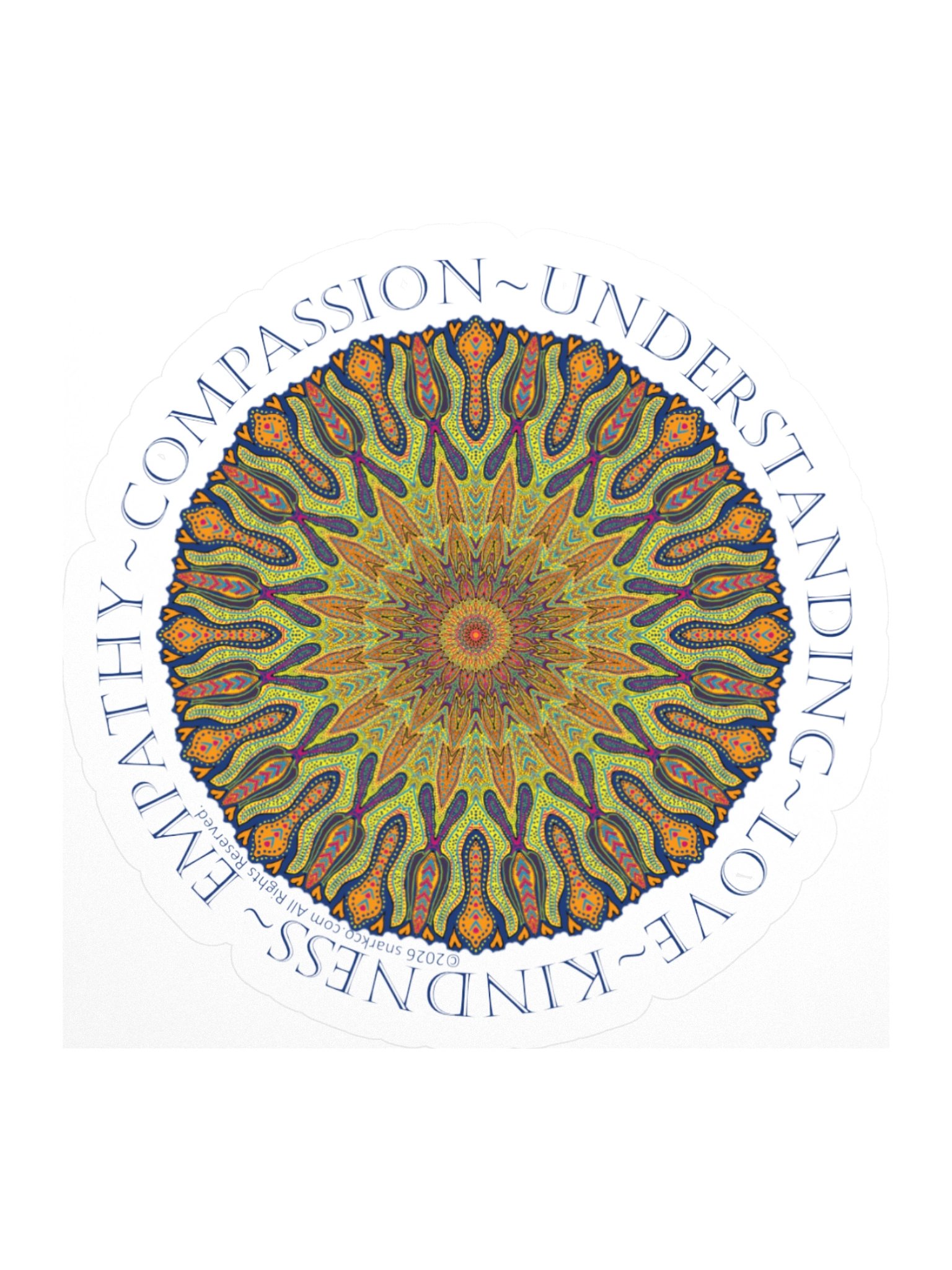Mandala Kaleidoscope Stickers: Beautiful Burst Design Says: Empathy Compassion Understanding Love Kindness product image (1)
