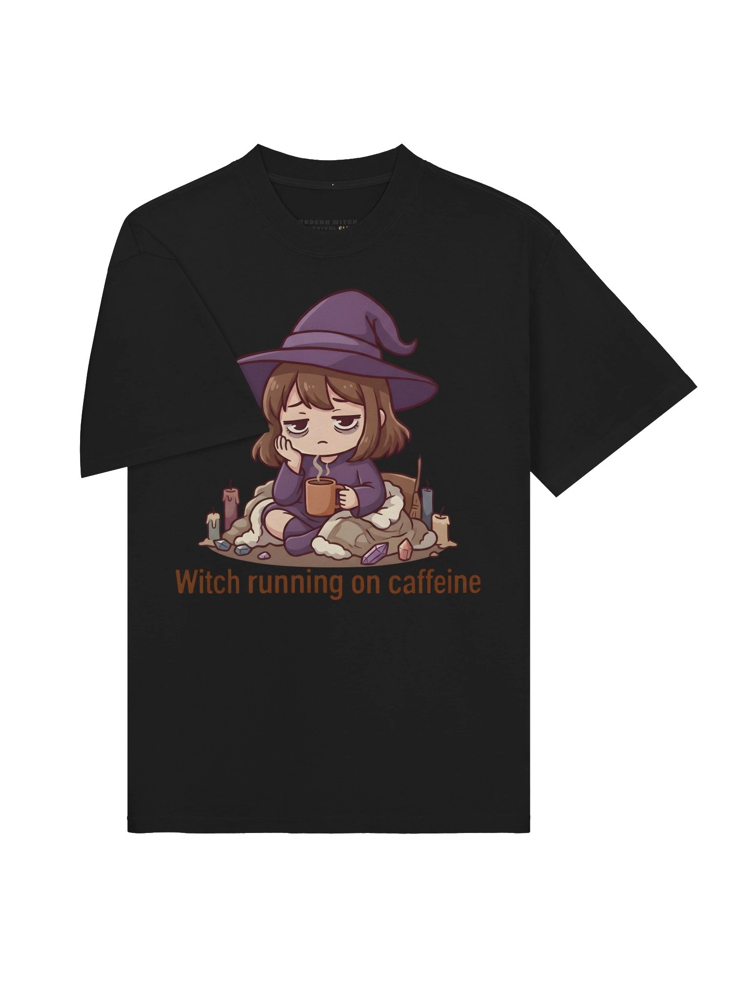 Witch Running on Caffeine Oversized T-Shirt – Cozy Witch Tee for Tired Girls & Slow Days product image (9)