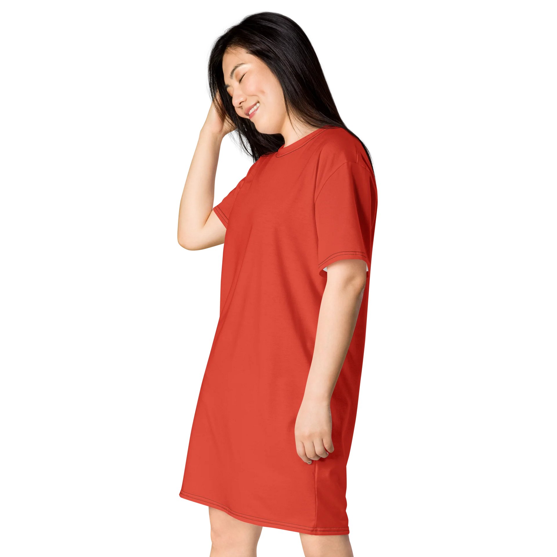 Orange Red Oversized T-Shirt Dress | Stretchy Fabric | Casual or Formal Style | Sizes 2XS-6XL | Exclusive Design product image (3)