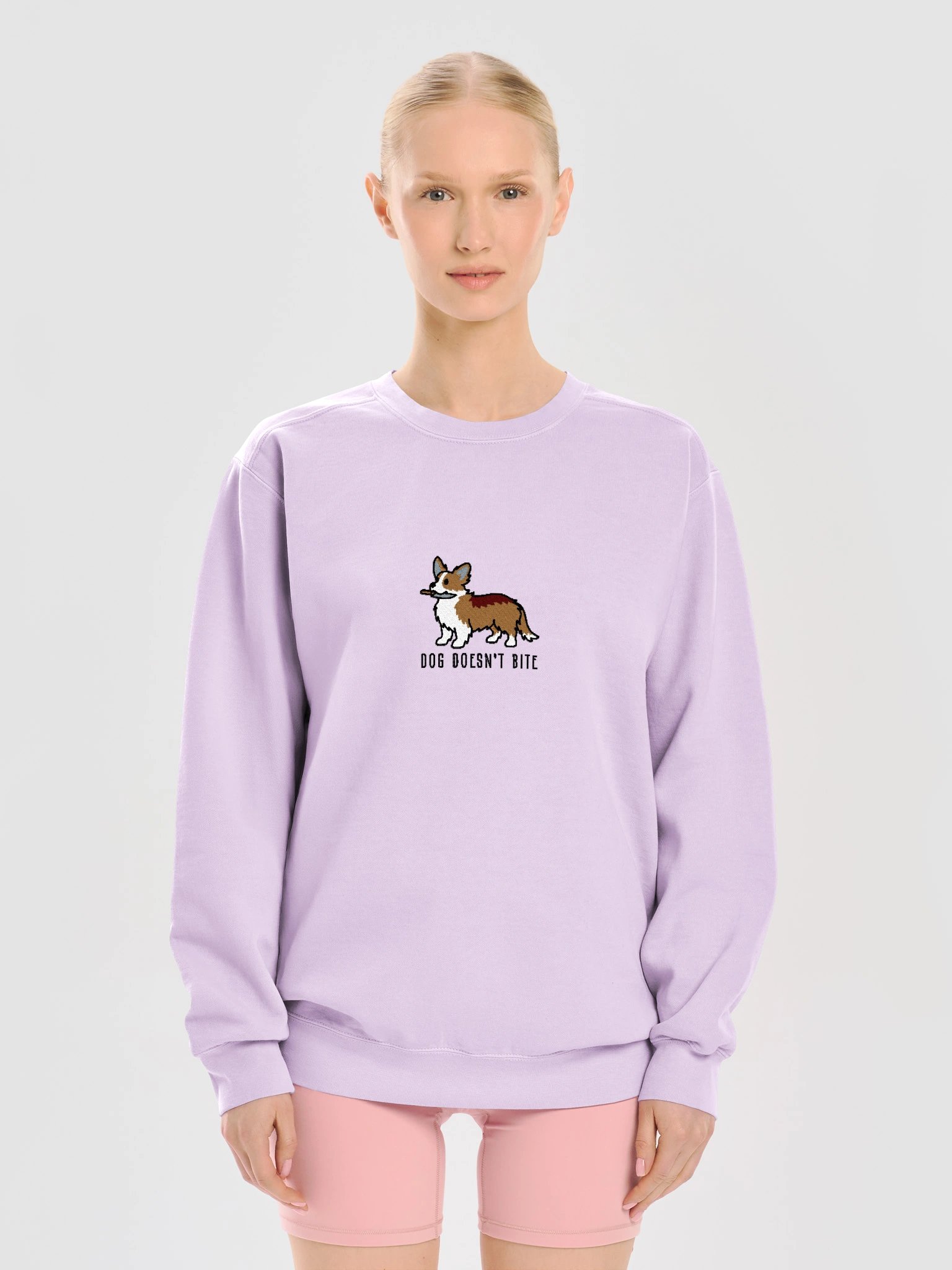 Dog Doesn't Bite Funny Chibi-Style Embroidered Premium Sweatshirt for Cardigan Welsh Corgi(Tan) Owners product image (37)