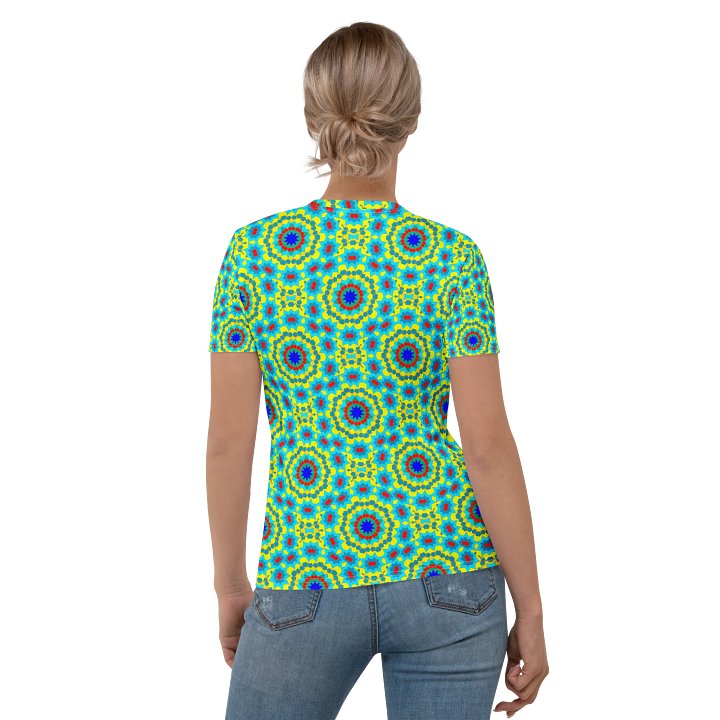 All-Over Print Women's Teal Floral Crew Neck T-Shirt product image (1)