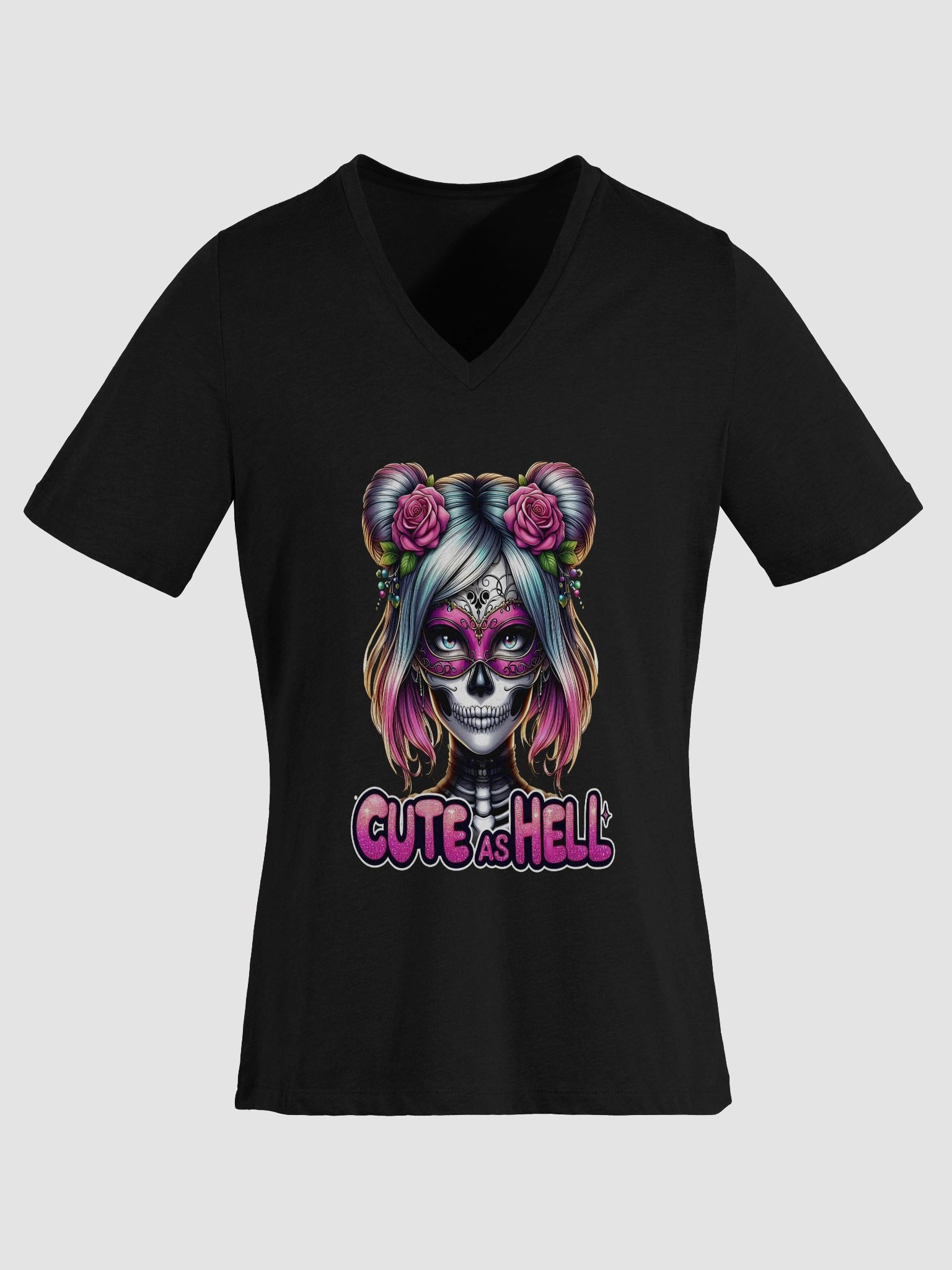 Cute as Hell Sugar Skull V-Neck Tee product image (6)