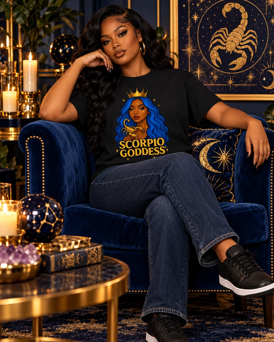 Scorpio Goddess Blue Hair Graphic Tee | Scorpio Zodiac T-Shirt | Astrology Birthday Gift product image (1)
