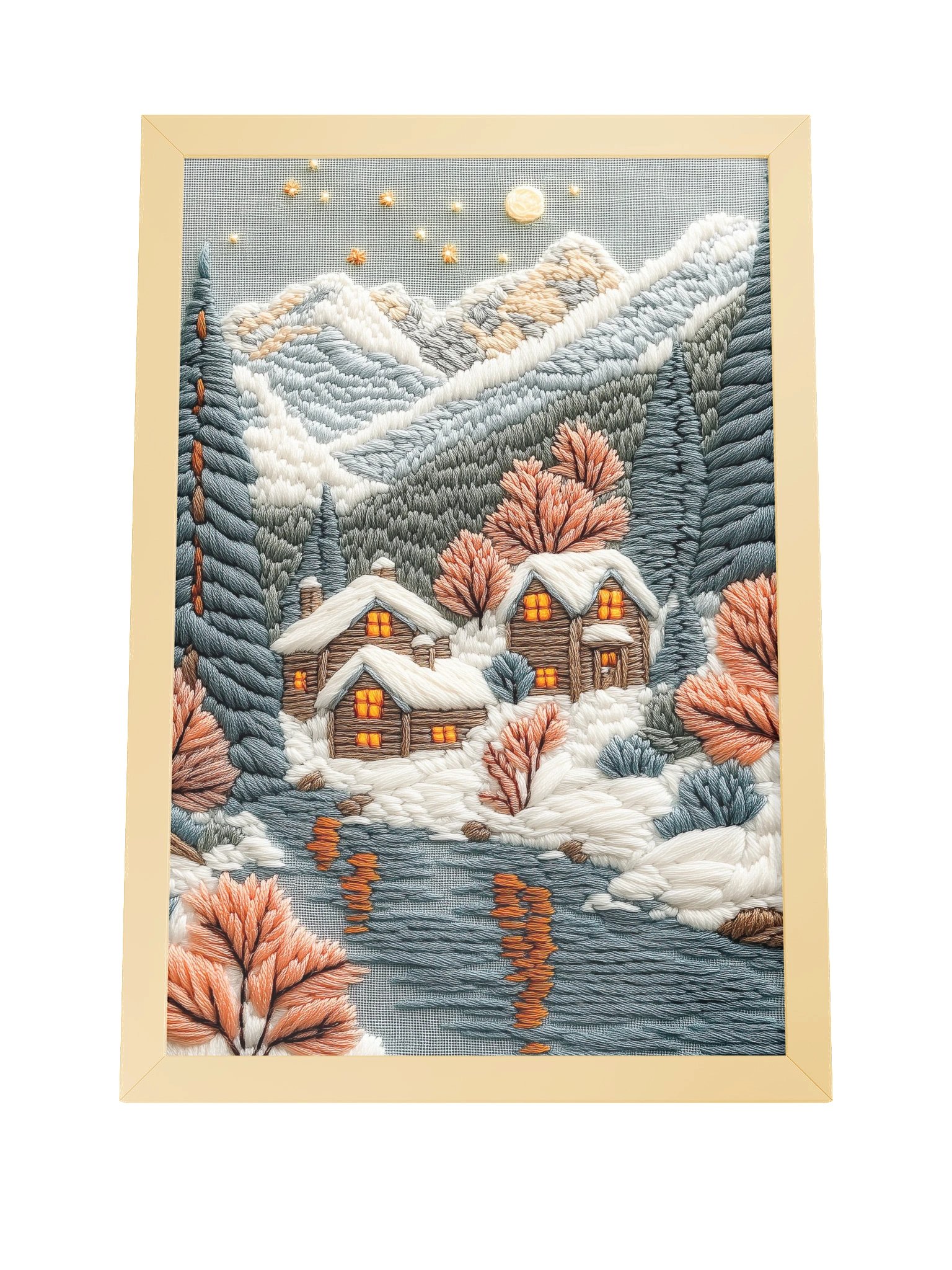 A Winter Hideaway in Norway | Embroidery-Style Wall Art — Framed Print product image (12)