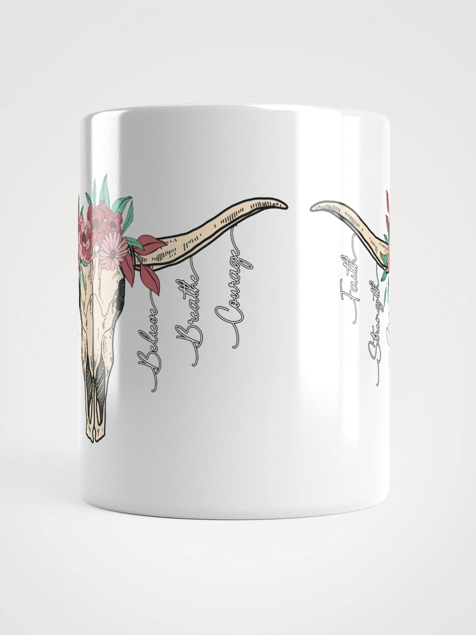 Floral Cow Skulls White Glossy Mug product image (5)